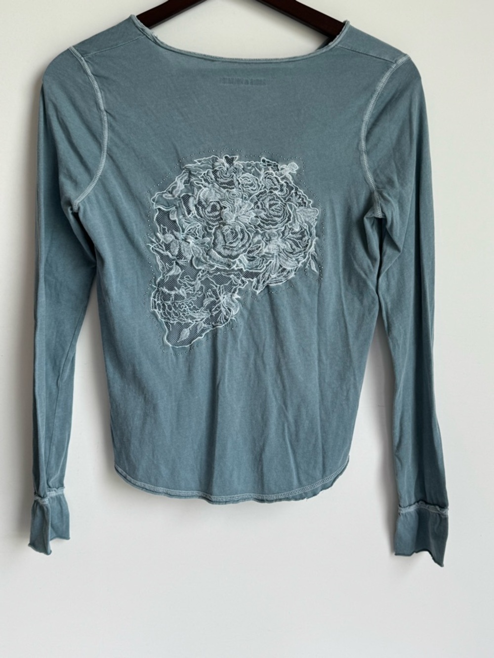 ZADIG&VOLTAIRE Henley Mesh Skull T-Shirt blue women XS cutout lace whimsigoth